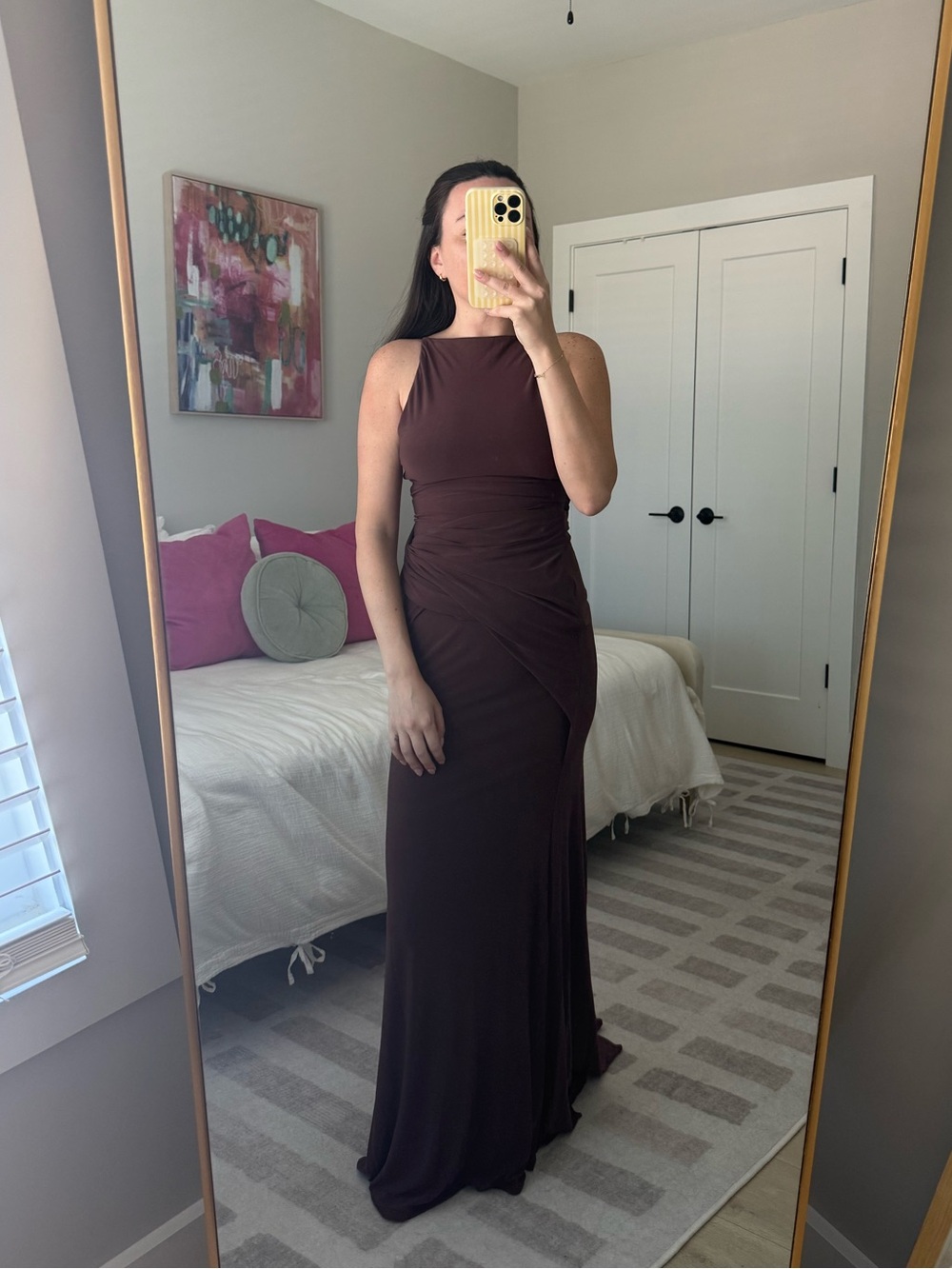 ASOS Design brown ruched maxi dress